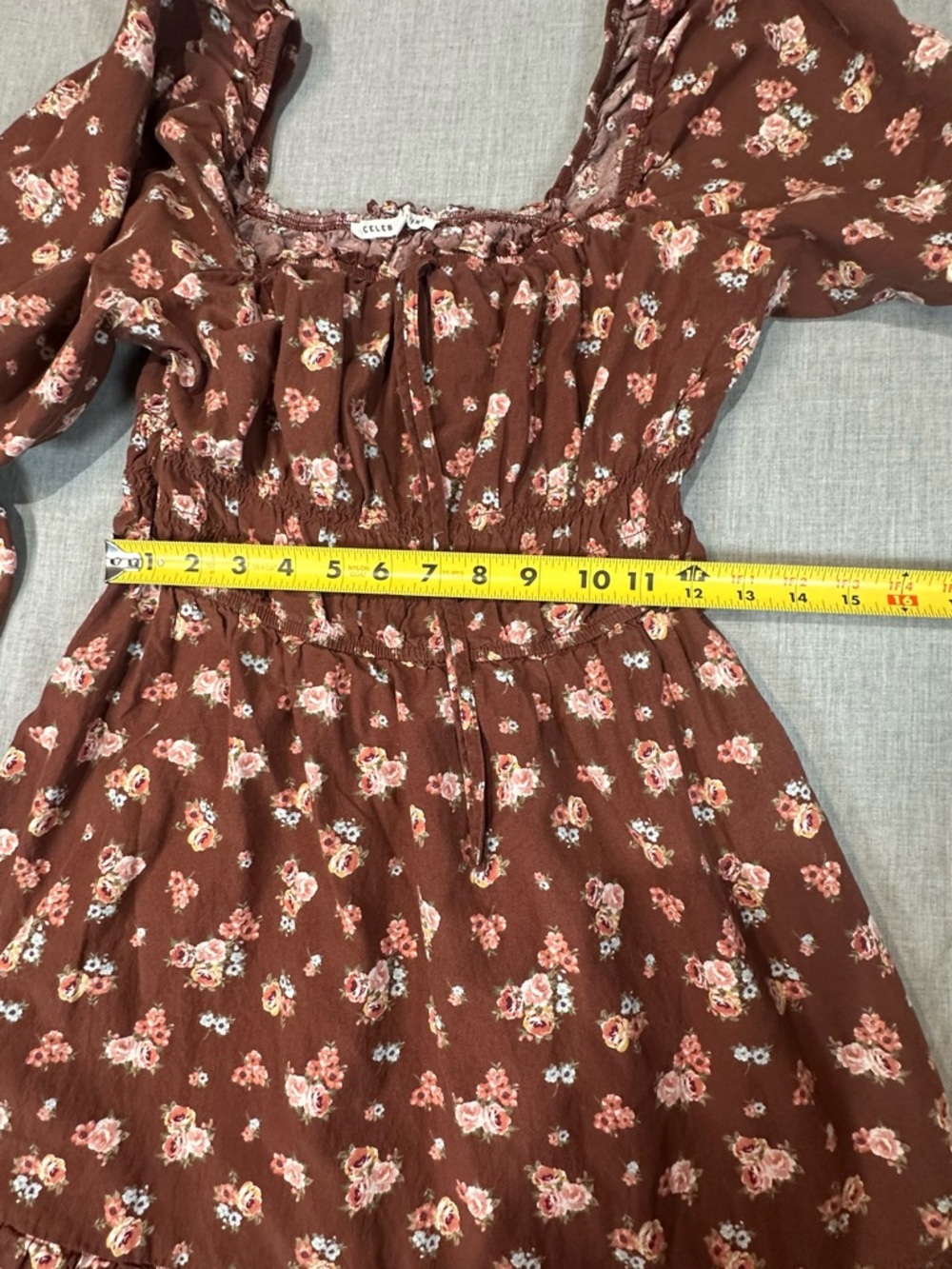 Celebrity Pink brown floral midi dress with smocked waist sz L - Picture 8 of 9